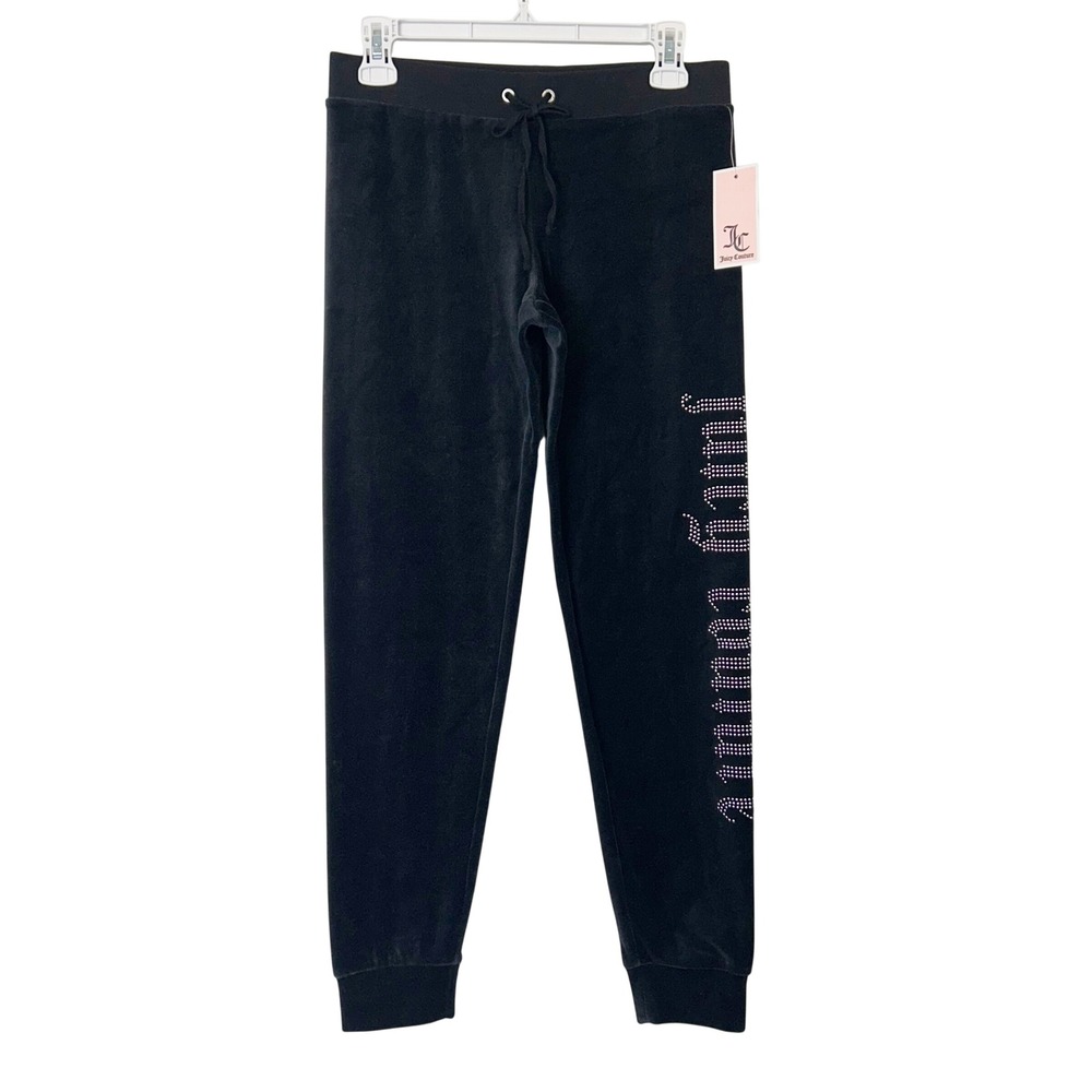 NEW Juicy Couture Black Velour Track Pants Women's Size XS Bling Y2K